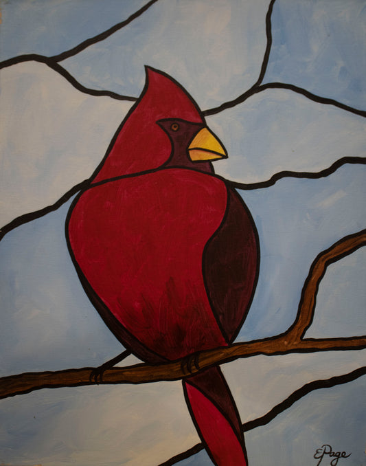 Kit de Pintura (12x16) - Aves_14_Stained Glass Cardinal