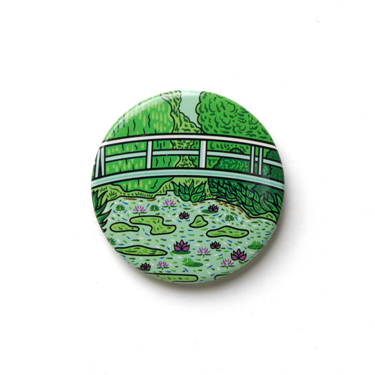 BUTTON - Japanese Bridge and Water Lilies