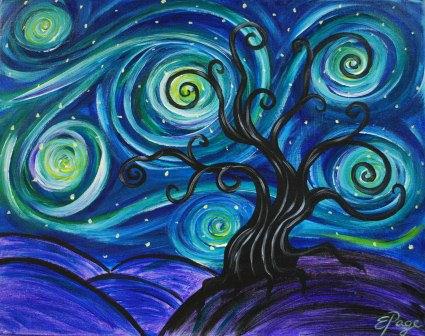 Kit de Pintura (12x16) - Van Gogh_02_Starry Night Árbol